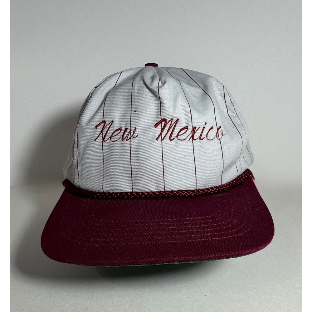 Vintage San Sun New Mexico Pinstripe Snapback Hat Maroon White Rope Cap OSFA